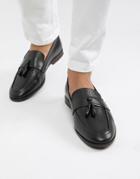 Moss London Textured Loafers In Black With Tassel - Black