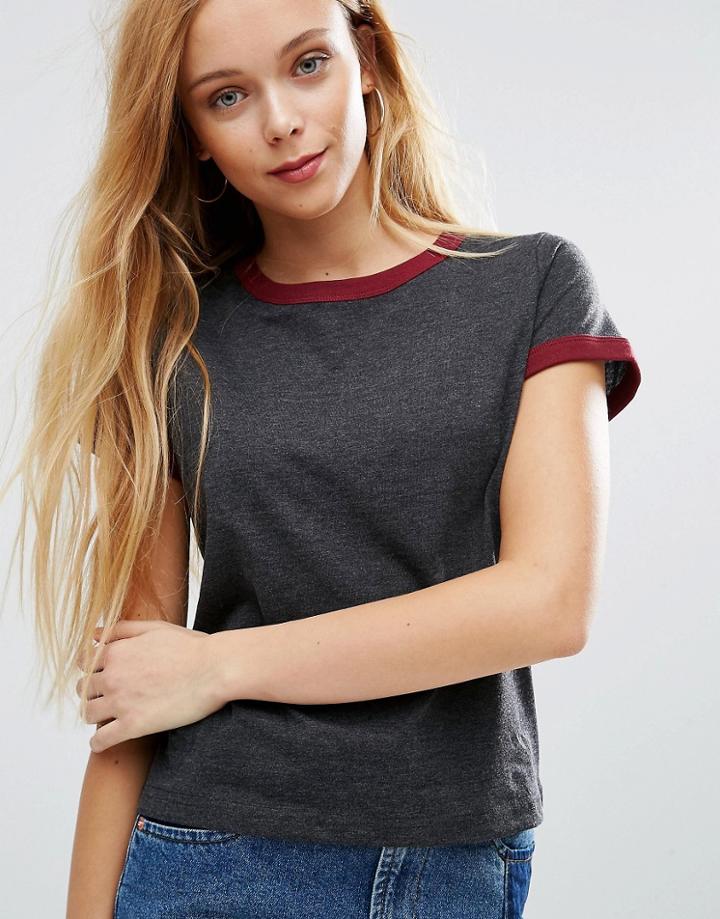 Brave Soul T-shirt With Contrast Trim - Gray