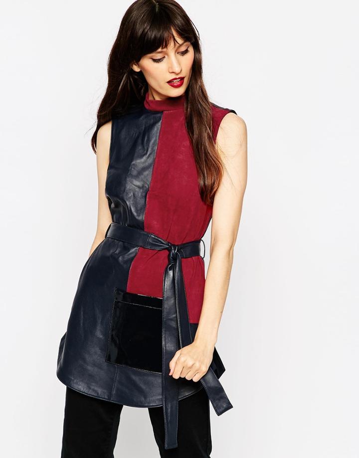 Asos Premium Patchwork Leather High Neck Sleeveless Tunic - Multi