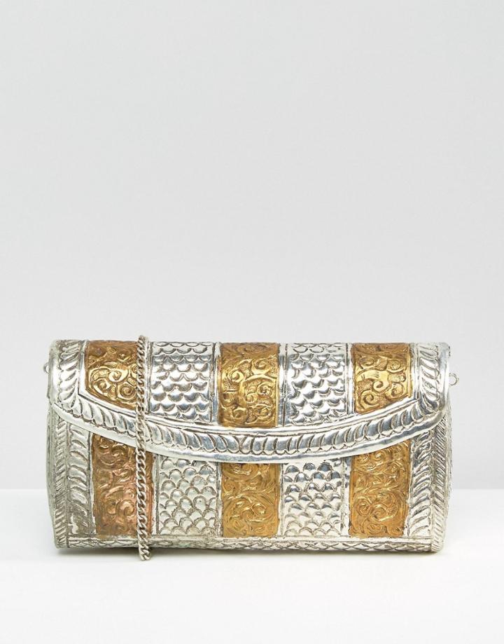 Park Lane Etched Metal Bag With Detachable Strap - Silver