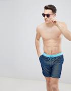 Asos Swim Shorts In Blue With Mesh Overlay In Mid Length - Blue