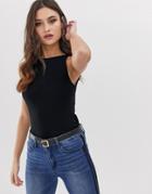 Asos Design Top With Clean High Neck In Rib In Black - Black