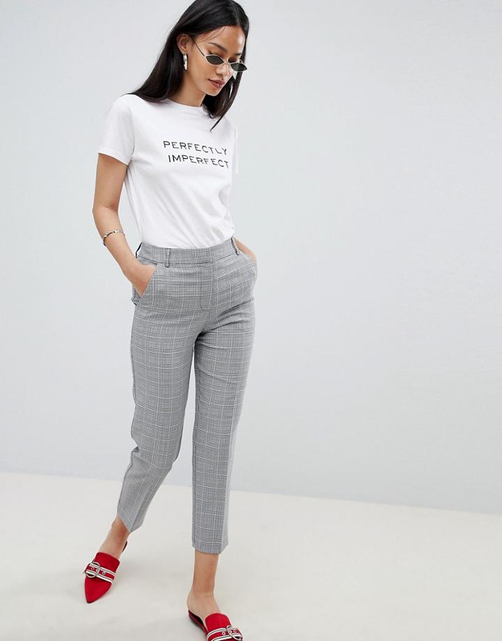 Asos Design Cigarette Pants In Cropped Length In Mono Check - Multi