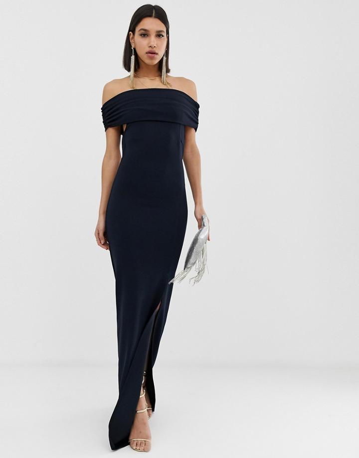 Ax Paris Bardot Maxi Dress With Side Split-black