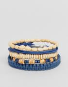 Asos Leather And Beaded Bracelet Pack In Blue - Multi