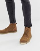 Asos Design Lace Up Boots In Tan Suede With White Sole