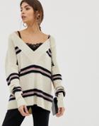 Y.a.s Chunky V Neck Stripe Sweater-multi