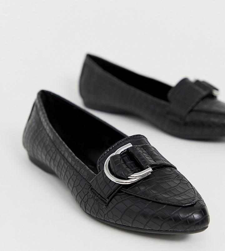 New Look Wide Fit Croc Ring Detail Loafer In Black - Black
