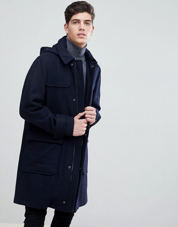 Mango Man Hooded Wool Blend Coat In Navy - Navy