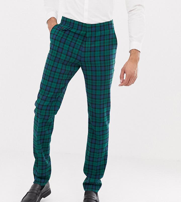 Asos Design Tall Wedding Skinny Suit Pants In Blackwatch Plaid - Green