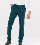 Asos Design Tall Wedding Skinny Suit Pants In Blackwatch Plaid - Green