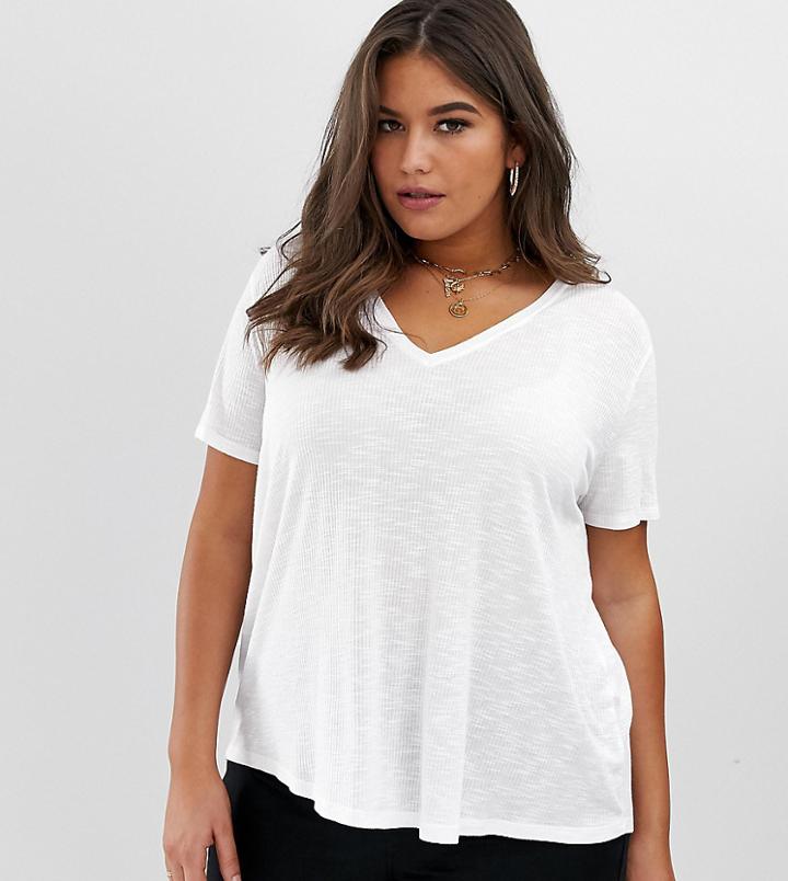 Asos Design Curve T-shirt In Longline Slubby Rib In White - White