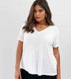 Asos Design Curve T-shirt In Longline Slubby Rib In White - White