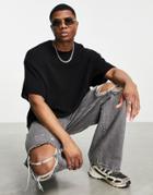 Asos Design Oversized Textured T-shirt In Black