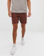 Asos Design Slim Chino Shorts In Washed Brown - Brown