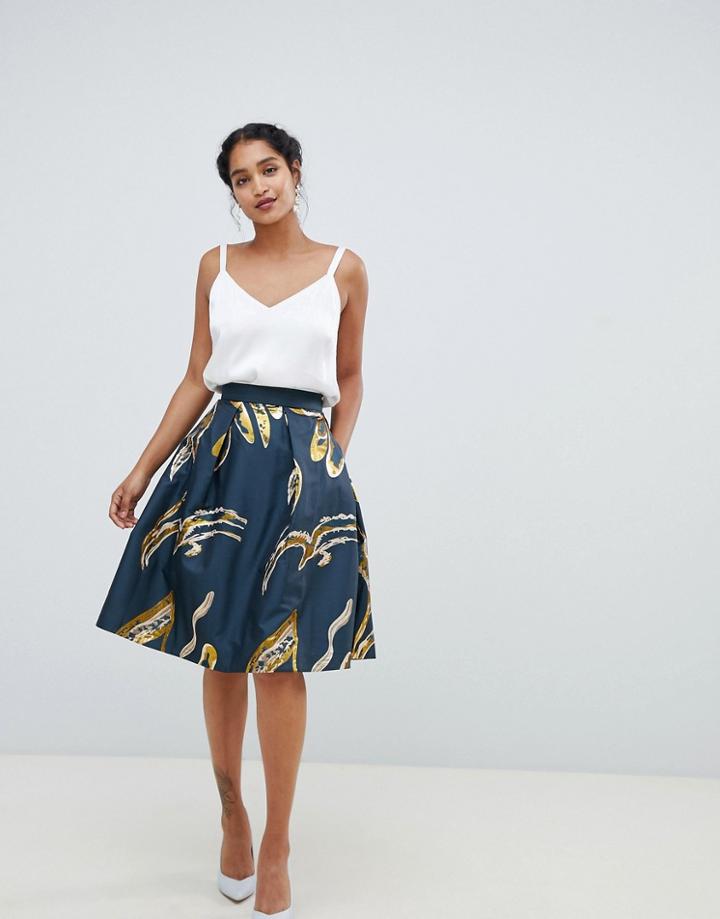 Closet London Metallic Floral Skater Skirt - Multi