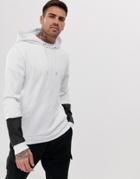 Asos Design Hoodie In Poly Tricot With Pu Sleeve Panel In White - White
