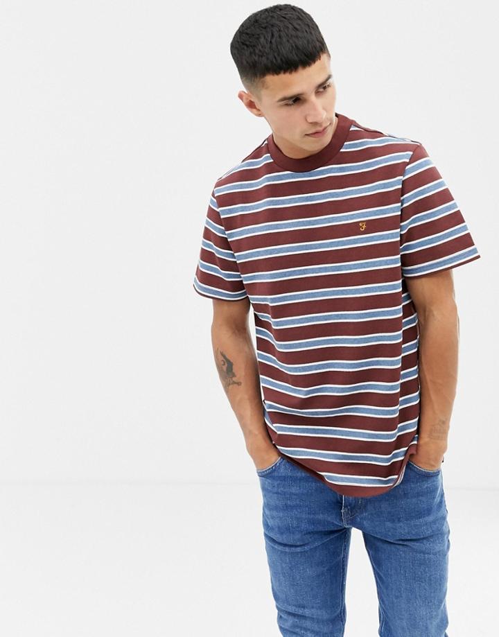 Farah Willem Stripe T-shirt In Rust - Red
