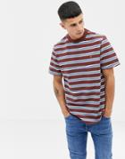 Farah Willem Stripe T-shirt In Rust - Red