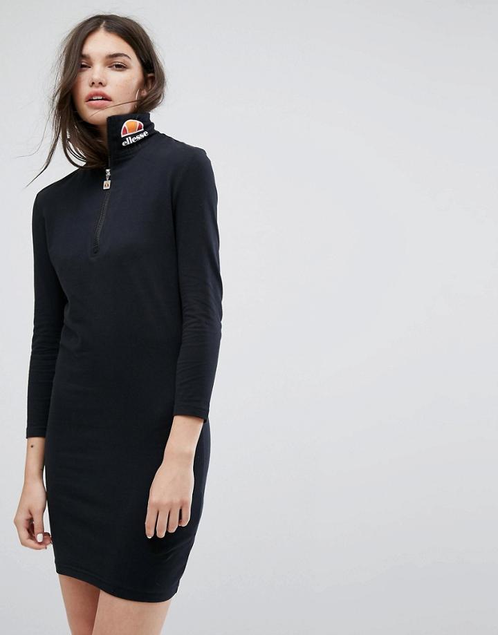 Ellesse Long Sleeve Bodycon Dress With High Neck Logo - Black