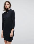 Ellesse Long Sleeve Bodycon Dress With High Neck Logo - Black