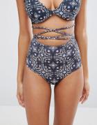 Asos Fuller Bust Exclusive Tile Print High Waist Bikini Bottom - Multi