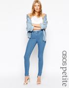 Asos Petite Ridley High Waist Skinny Jean In Serena 70s Blue Wash - Mid Wash Blue