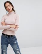 New Look Ribbed High Neck Sweater - Pink