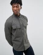 Asos Military Shirt In Khaki With Pockets And Raw Hem In Long Sleeve - Green