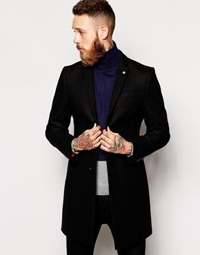 Noose & Monkey Wool Overcoat - Black