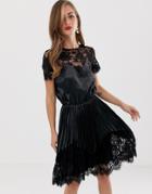 Y.a.s Satin Dress With Lace Detail-black