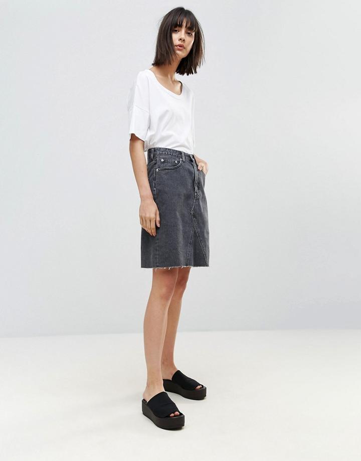 Weekday Denim Skirt With Frayed Hem - Black