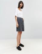 Weekday Denim Skirt With Frayed Hem - Black