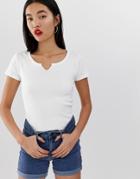 Stradivarius Notch Neck Top In White - White