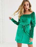 Asos Design Square Neck Puff Sleeve Velvet Mini Dress