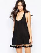 Liquorish Mini Beach Dress With Tassels - Black