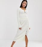 Asos Design Tall Two-piece Rib Knit Midi Skirt-cream