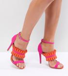 Qupid Fray Detail Heeled Sandals - Pink