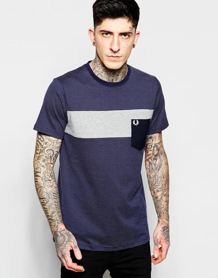 Fred Perry T-shirt With Spot & Chest Panel - Blue Granute