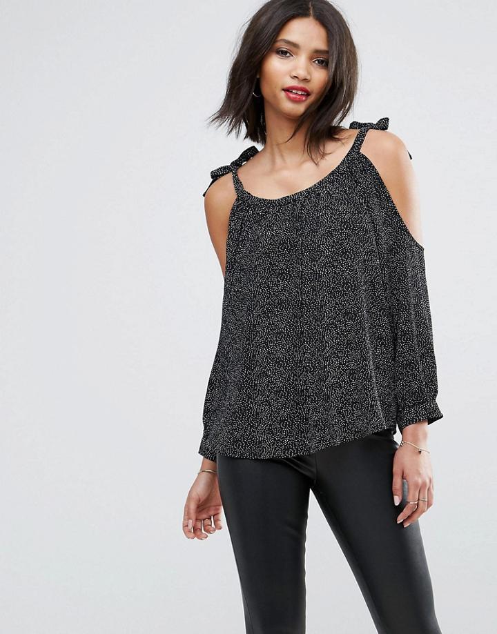 Y.a.s Cold Shoulder Top With Ties - Black