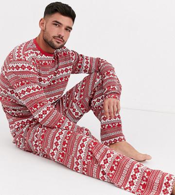 Loungeable Christmas Fairisle Print Long Sleeve Top And Pants Pyjama Set-red