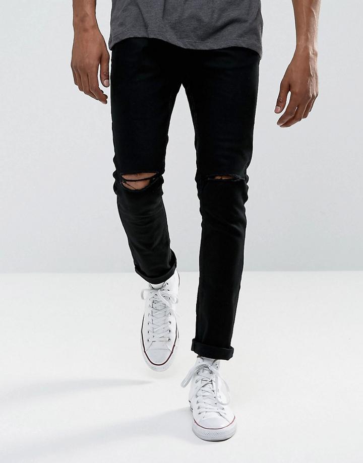 Brave Soul Black Skinny Ripped Jeans - Black