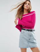 Asos Cropped Sweater With Sport Stripe - Pink
