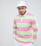 Asos Design Plus Relaxed Long Sleeve Rugby Polo With Bright Stripe - Multi