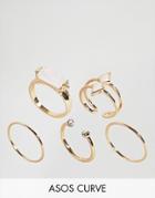 Asos Curve Pack Of 5 Faux Opal Rings - Gold