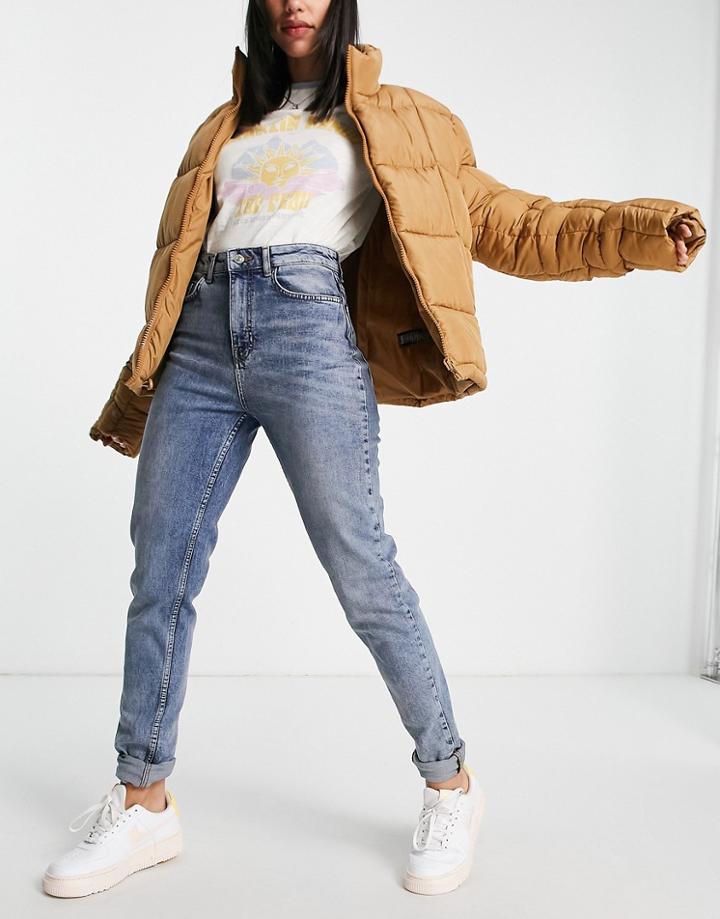Aeropostale High Rise Mom Jeans With Knee Rip In Light Blue