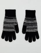 Asos Touchscreen Gloves In Black With Fairisle Design - Black