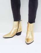 Asos Chelsea Boots In Gold With Stacked Heel And Laser Cut Detail - Gold