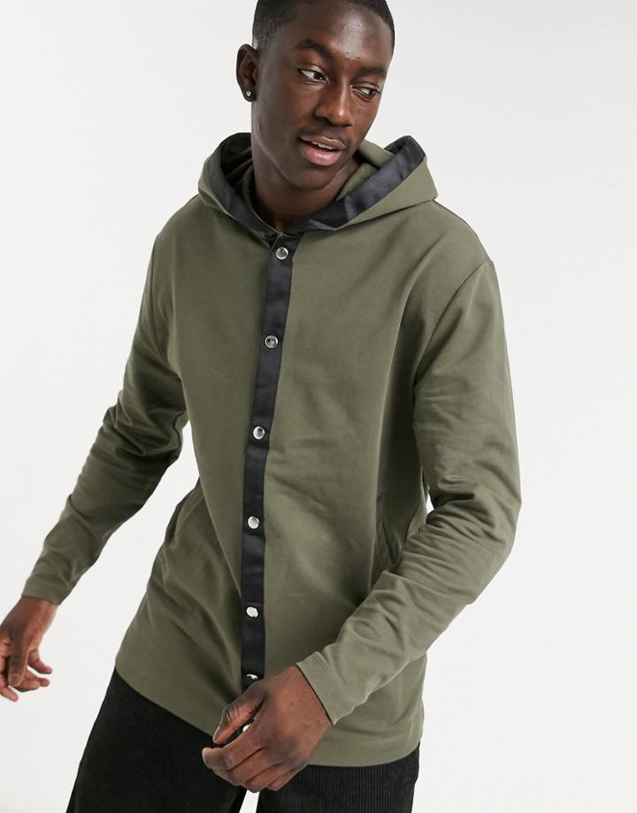 Asos Design Oversized Longer Length Jersey Jacket With Snaps In Green