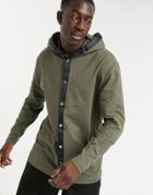 Asos Design Oversized Longer Length Jersey Jacket With Snaps In Green